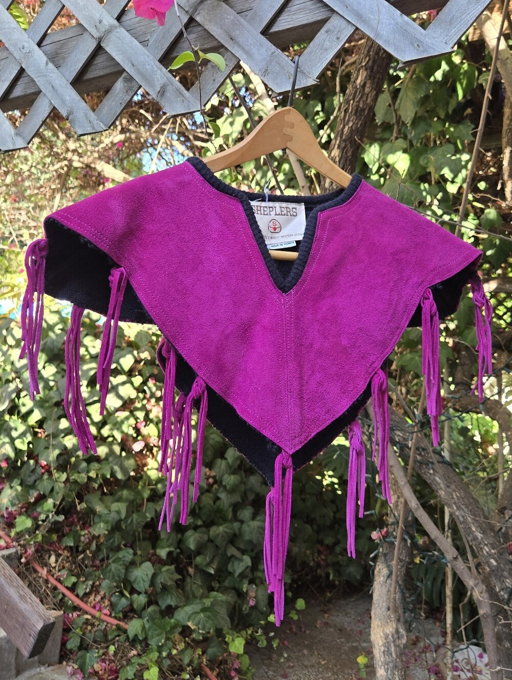Vintage 80s Sheplers Suede Fringe Collar Poncho